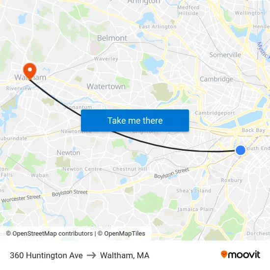 360 Huntington Ave to Waltham, MA map
