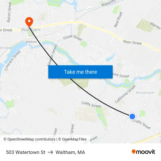 503 Watertown St to Waltham, MA map