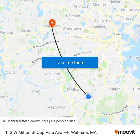 113 W Milton St Opp Pine Ave to Waltham, MA map