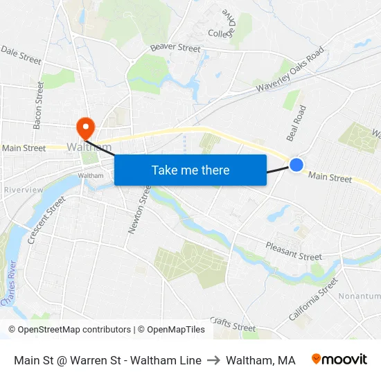 Main St @ Warren St - Waltham Line to Waltham, MA map
