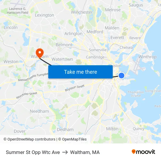 Summer St Opp Wtc Ave to Waltham, MA map