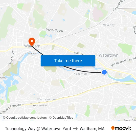 Technology Way @ Watertown Yard to Waltham, MA map