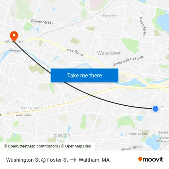 Washington St @ Foster St to Waltham, MA map