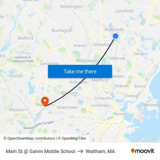 Main St @ Galvin Middle School to Waltham, MA map