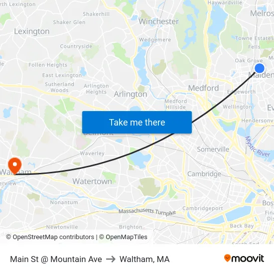 Main St @ Mountain Ave to Waltham, MA map