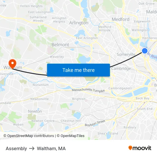Assembly to Waltham, MA map