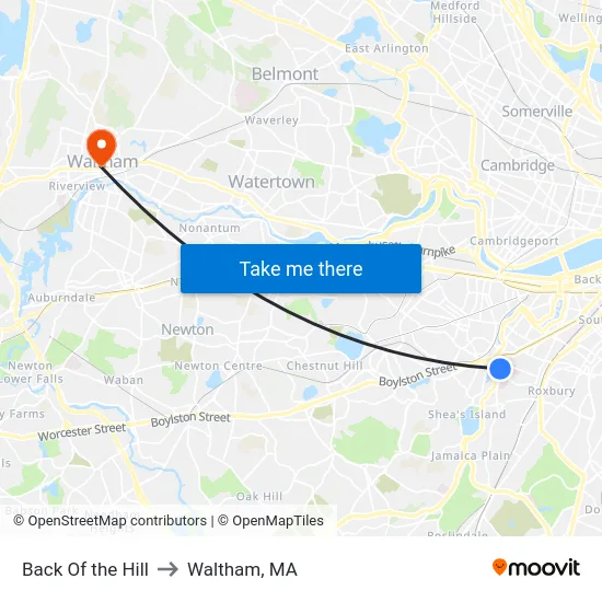 Back Of the Hill to Waltham, MA map