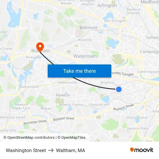 Washington Street to Waltham, MA map