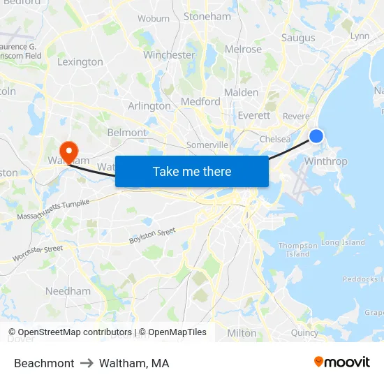 Beachmont to Waltham, MA map
