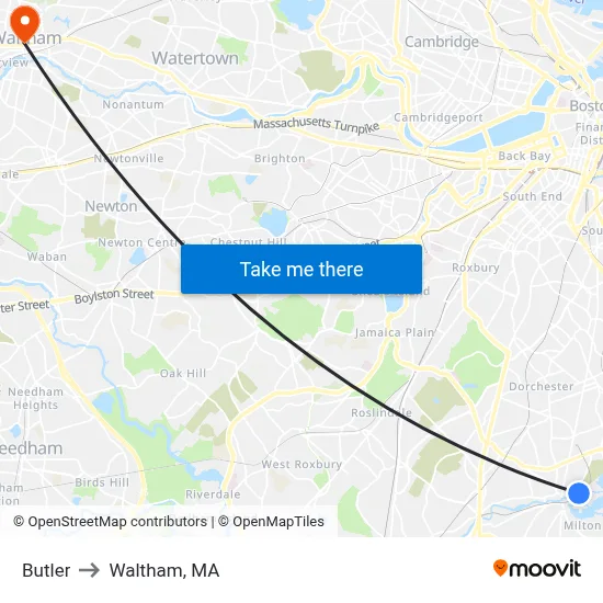 Butler to Waltham, MA map