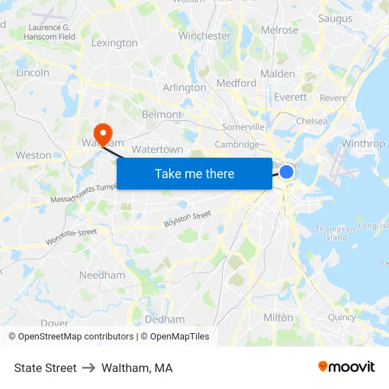 State Street to Waltham, MA map