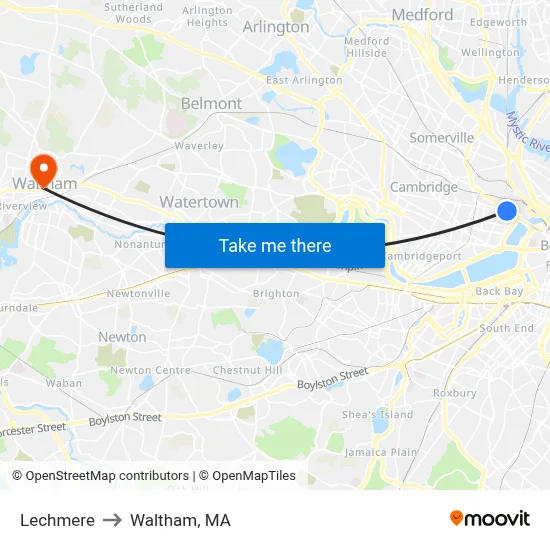 Lechmere to Waltham, MA map