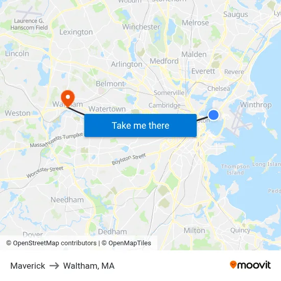 Maverick to Waltham, MA map