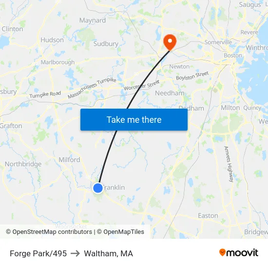 Forge Park/495 to Waltham, MA map
