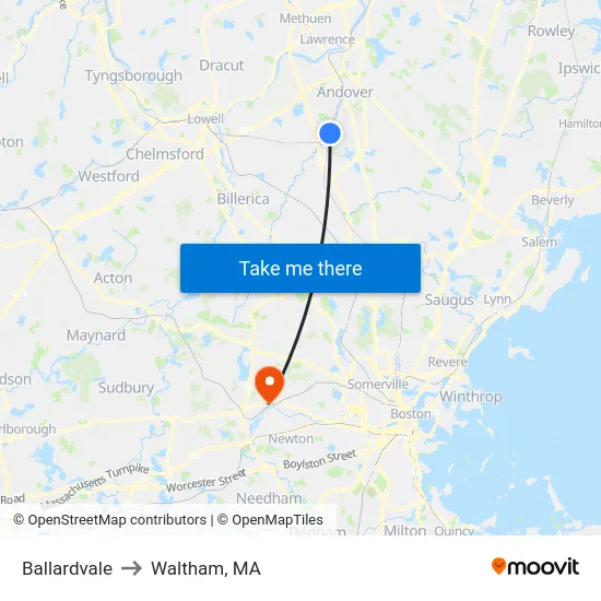 Ballardvale to Waltham, MA map
