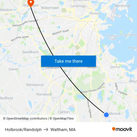 Holbrook/Randolph to Waltham, MA map