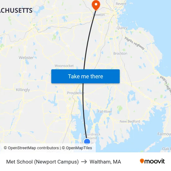 Met School (Newport Campus) to Waltham, MA map