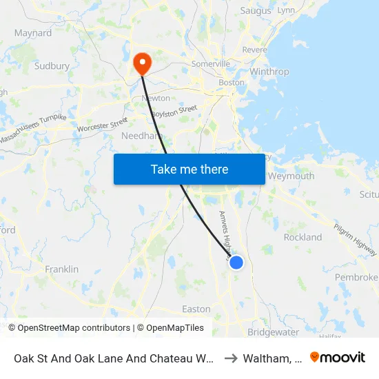Oak St And Oak Lane And Chateau Westgate to Waltham, MA map