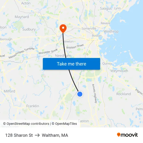 128 Sharon St to Waltham, MA map