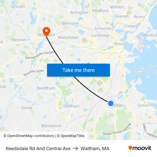 Reedsdale Rd And Central Ave to Waltham, MA map