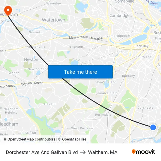 Dorchester Ave And Galivan Blvd to Waltham, MA map