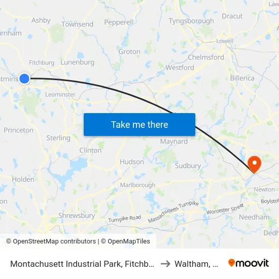 Montachusett Industrial Park, Fitchburg to Waltham, MA map