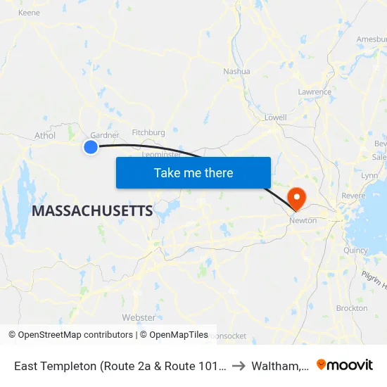East Templeton (Route 2a & Route 101),Gardner to Waltham, MA map