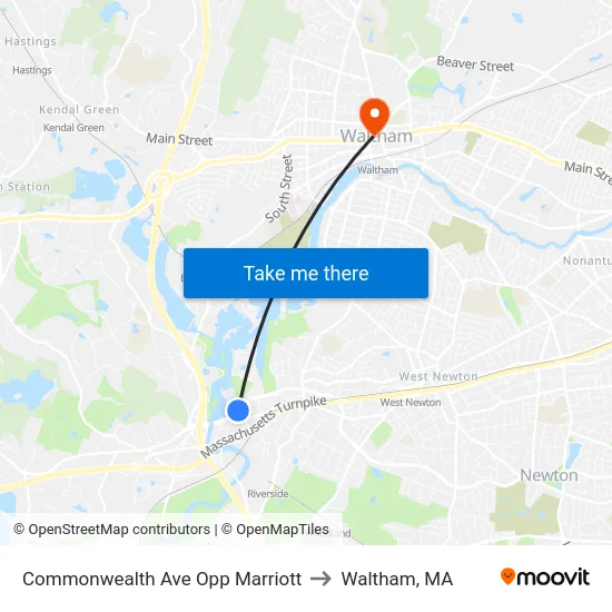 Commonwealth Ave Opp Marriott to Waltham, MA map