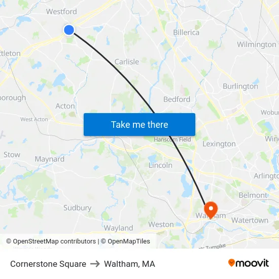 Cornerstone Square to Waltham, MA map