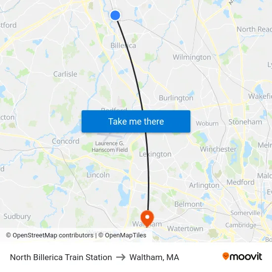 North Billerica Train Station to Waltham, MA map