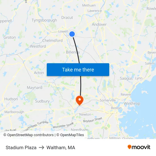 Stadium Plaza to Waltham, MA map