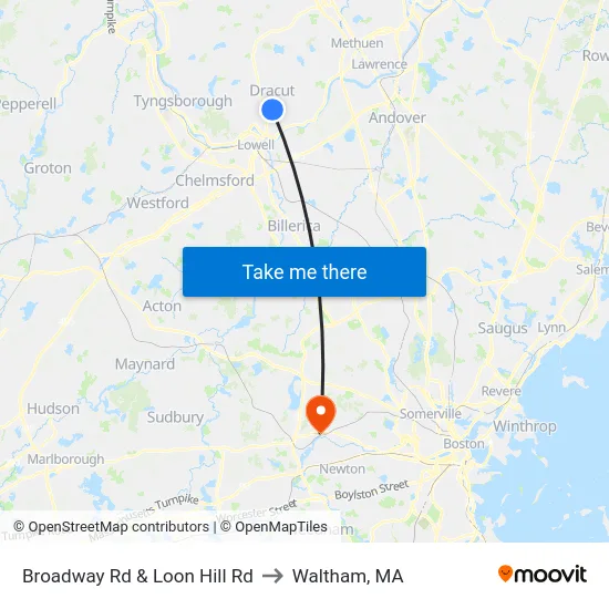 Broadway Rd & Loon Hill Rd to Waltham, MA map