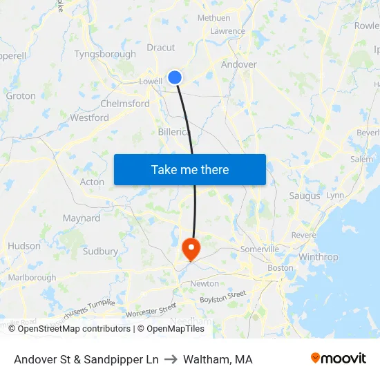 Andover St & Sandpipper Ln to Waltham, MA map