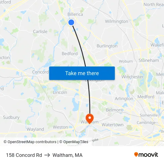 158 Concord Rd to Waltham, MA map
