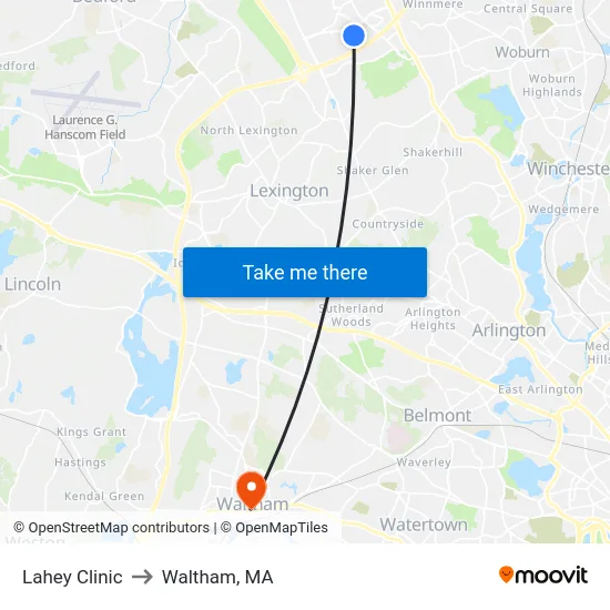 Lahey Clinic to Waltham, MA map