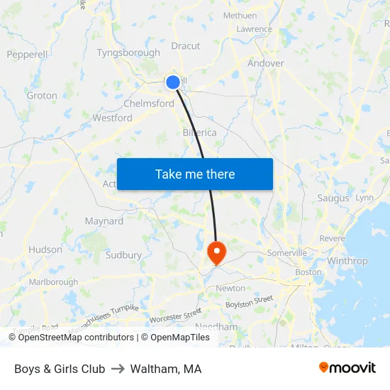 Boys & Girls Club to Waltham, MA map
