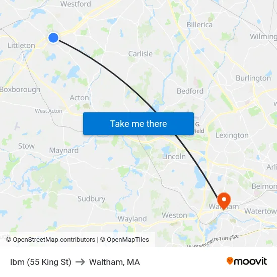 Ibm (55 King St) to Waltham, MA map