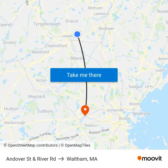 Andover St & River Rd to Waltham, MA map