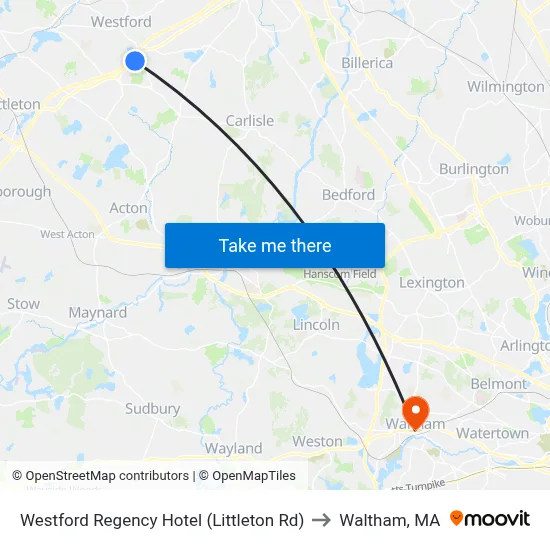 Westford Regency Hotel (Littleton Rd) to Waltham, MA map