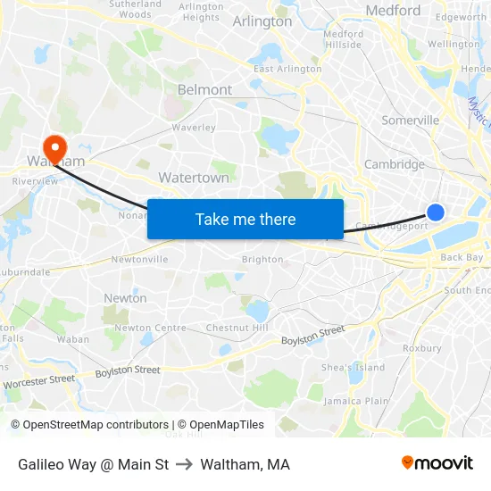 Galileo Way @ Main St to Waltham, MA map