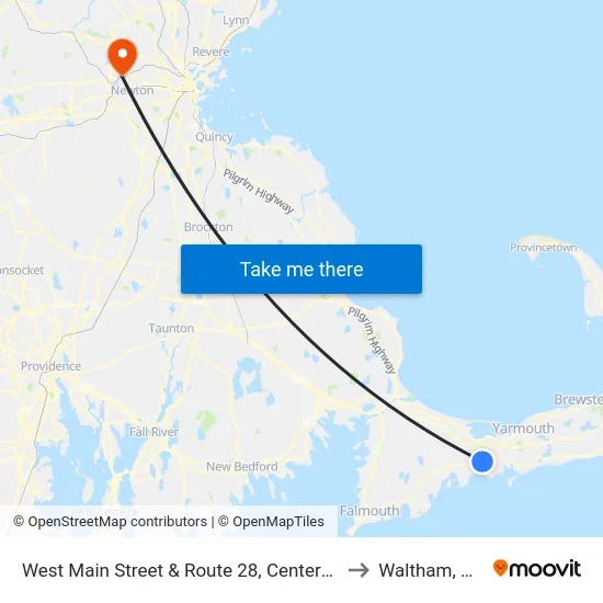 West Main Street & Route 28, Centerville to Waltham, MA map