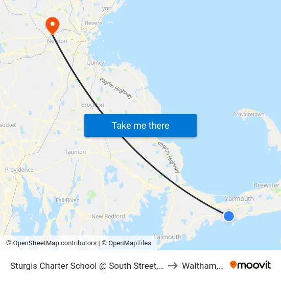 Sturgis Charter School @ South Street, Hyannis to Waltham, MA map