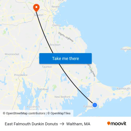 East Falmouth Dunkin Donuts to Waltham, MA map