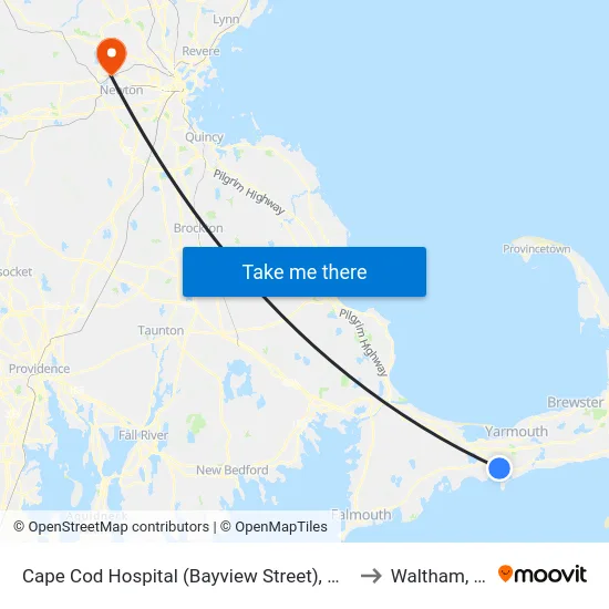 Cape Cod Hospital (Bayview Street), Hyannis to Waltham, MA map