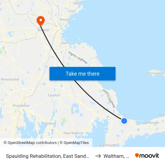 Spaulding Rehabilitation, East Sandwich to Waltham, MA map
