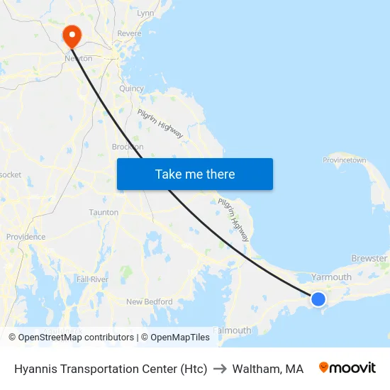 Hyannis Transportation Center (Htc) to Waltham, MA map