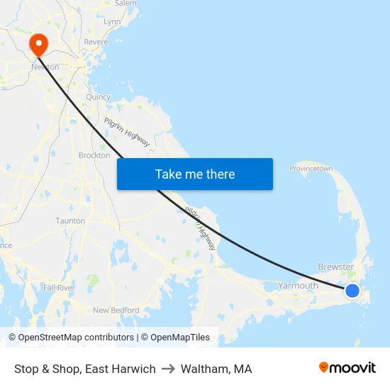 Stop & Shop, East Harwich to Waltham, MA map