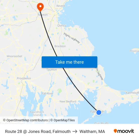 Route 28 @ Jones Road, Falmouth to Waltham, MA map