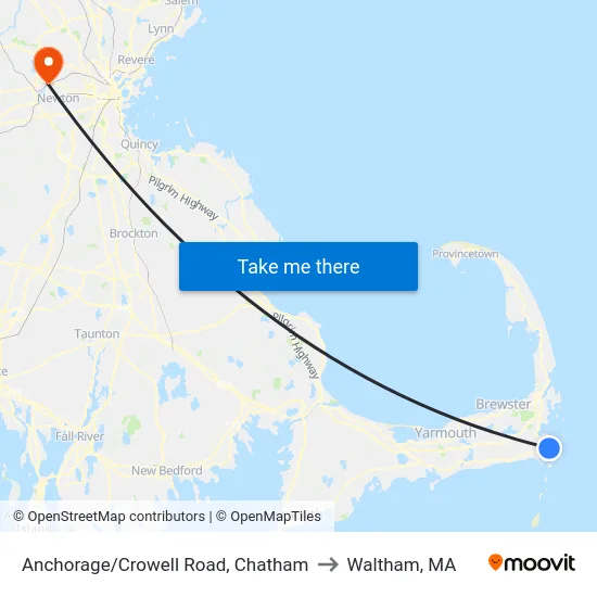 Anchorage/Crowell Road, Chatham to Waltham, MA map