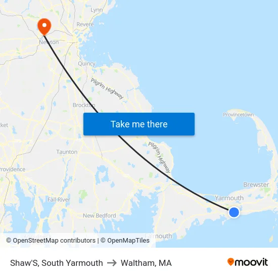 Shaw'S, South Yarmouth to Waltham, MA map